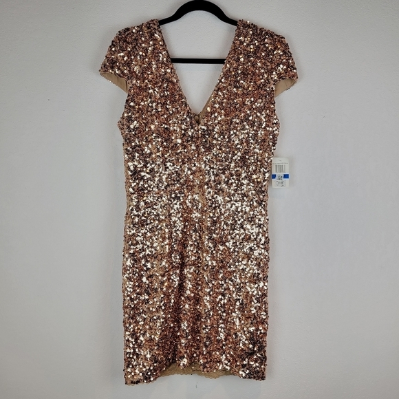 NWT Dress The Population Zoe Sequin Body Con Minidress in Soft Copper Size XL - Picture 4 of 14